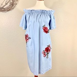 ANA embroidered floral off the shoulder dress Sz M
